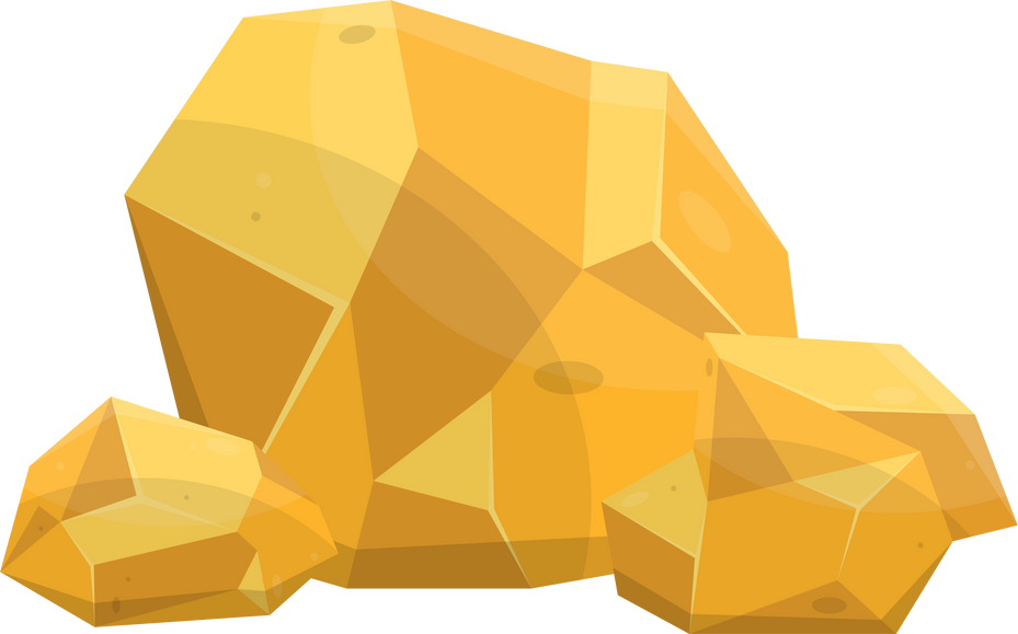 Gold stones and boulders in cartoon style. Gold nuggets. Gemstones. Gold mine elements